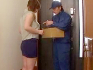 Horny Nippon milf with juicy china puts out huge XXX package for delivery man.